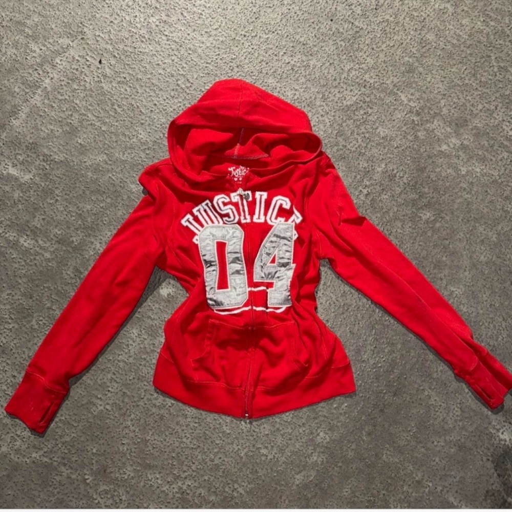 Justice Bright Red Zip-Up Hoodie with Silver 04